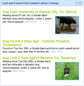 The Lost and Found Pets Ireland Latest Listings iGoogle Gadget