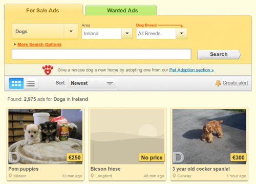 DoneDeal says it promotes dog adoption